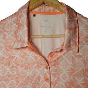 Adidas Golf Salmon White Geometric UPF 50 Long Sleeve Polo Shirt EUC XL